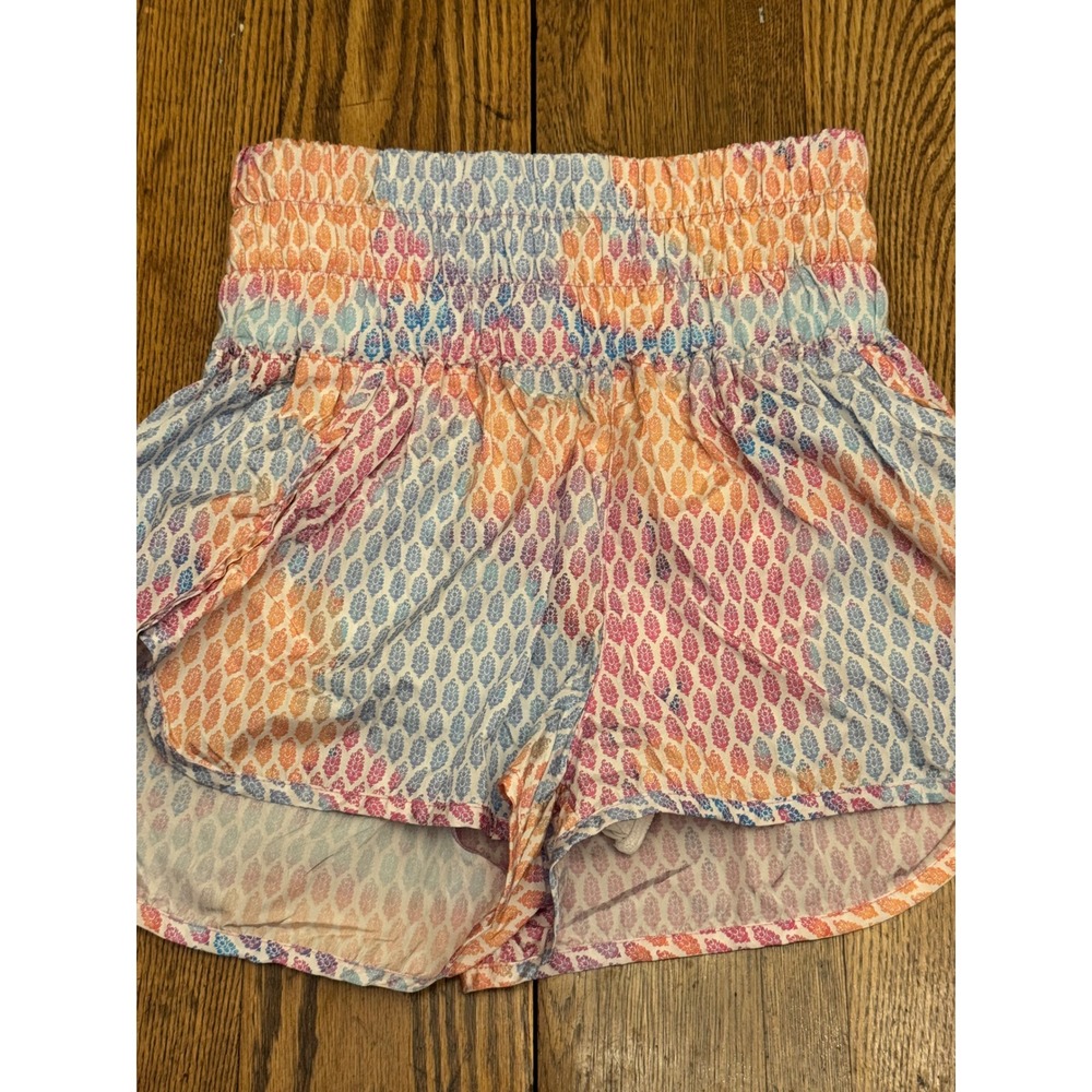 FP Movement The Way Home Shorts Womens Medium Multicolor Leaf Smocked Athleisure